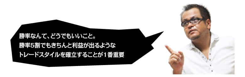 勝率なんて、どうでもいいこと。
勝率5割でもきちんと利益が出るような
トレードスタイルを確立することが1番重要