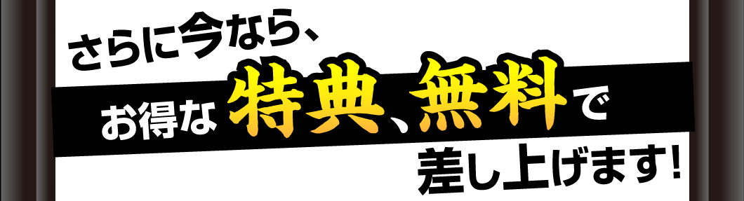 さらに今なら、
お得な特典、無料で差し上げます！